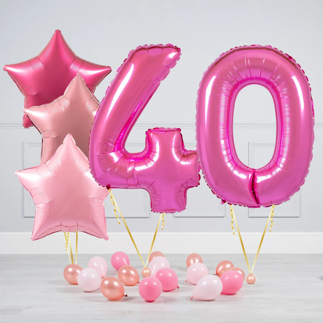 Helium Dark Pink Two Number Set Balloon with Different Shade of Pink and Mini Balloons