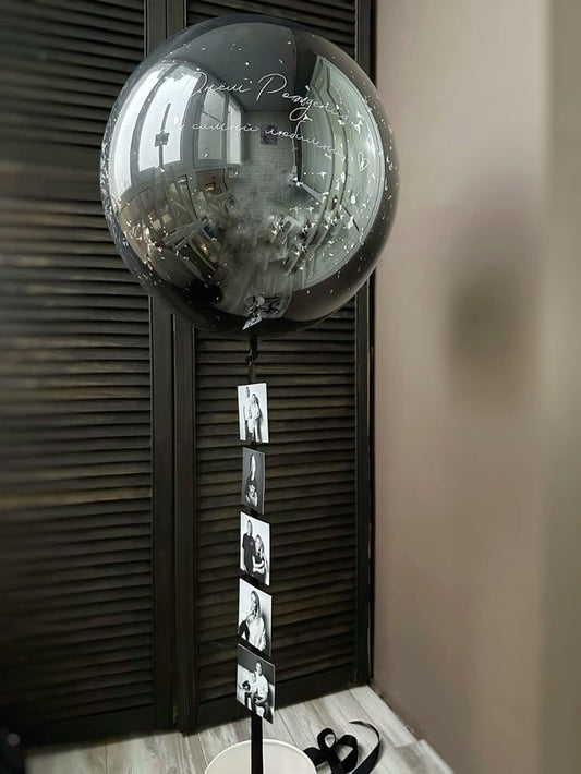 Personalised Helium Balloon Clear with Black Latex, Customize Sticker and Personalize Photos - Customizable Design