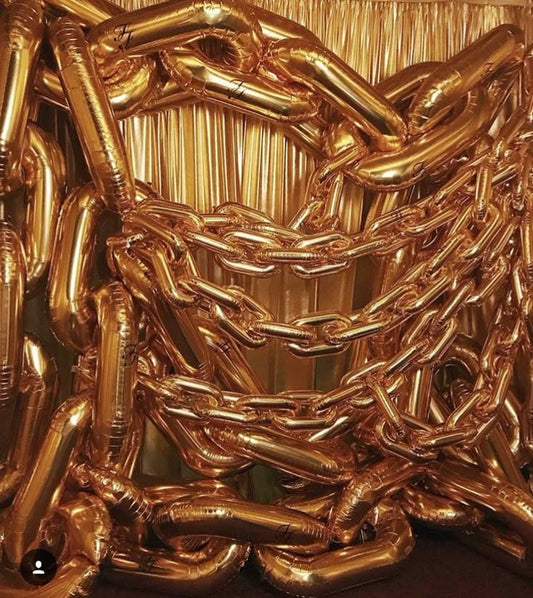 Balloon Gold Chain Organic Arrangement with Tassel Curtain Backdrop - Corporate Event, Grand Opening, Company Event Perfect for special occasion!