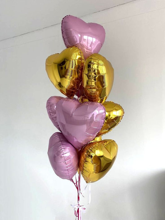 10pcs Pink and Gold Heart-Shaped Helium Foil Balloons Bunch -Valentine's, Anniversary Perfect for special occasions!