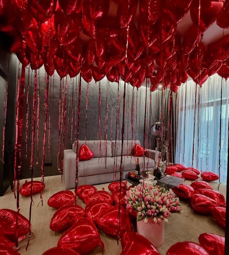 Red Heart-Shaped Helium Foil Balloons Floor and Ceiling Decoration - Valentine's, Anniversary Perfect for special occasions!