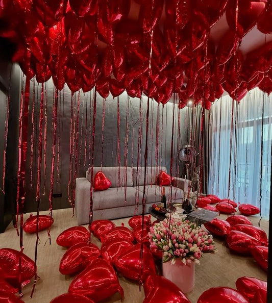 Red Heart-Shaped Helium Foil Balloons Floor and Ceiling Decoration - Valentine's, Anniversary Perfect for special occasions!