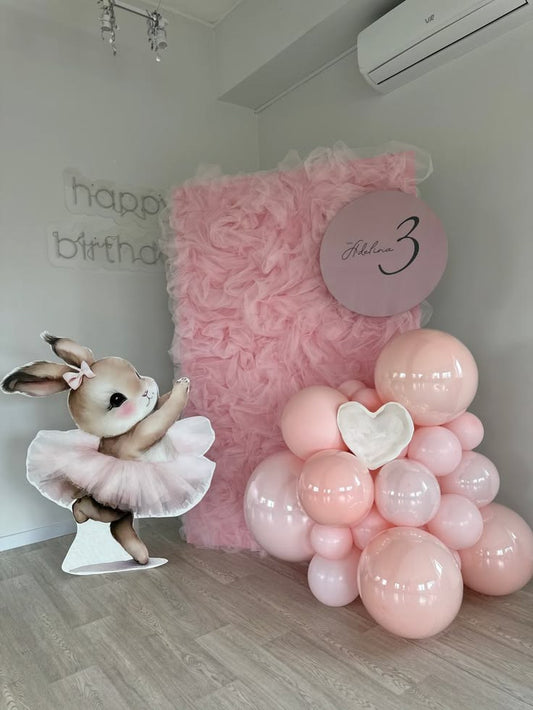 Rabbit Theme with Fabric Backdrop Number 3 Themed Customize Backdrop and Balloons Pink Themed Birthday Party