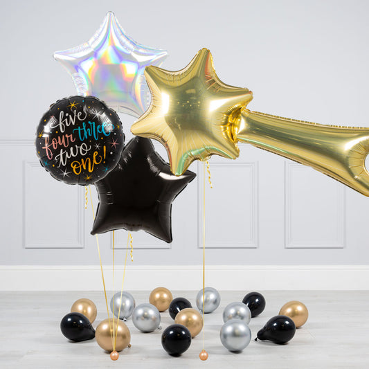 New Year's Eve Balloon Set - Star Balloons, and 'Happy New Year' Designs with Mini Balloons