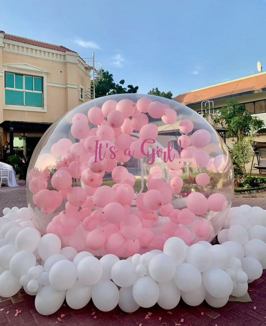 Bubble House Rental 3x2m with Balloon Decor White and Pink Gender Reveal Celebration!
