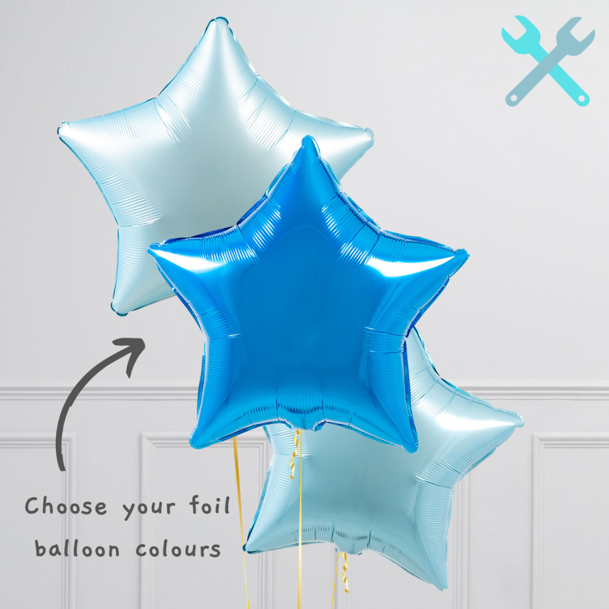 Helium Blue Two Number Set Balloon with 3 Foil Star Balloons