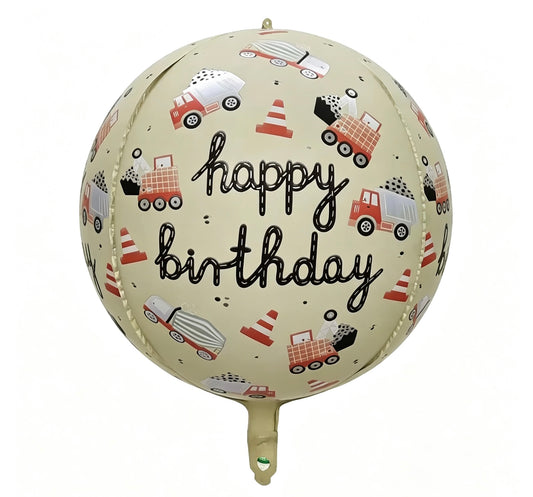 Orbs Happy Birthday Cars Printed Cars Truck Theme Beige Foil Balloon - Perfect for any celebrations!