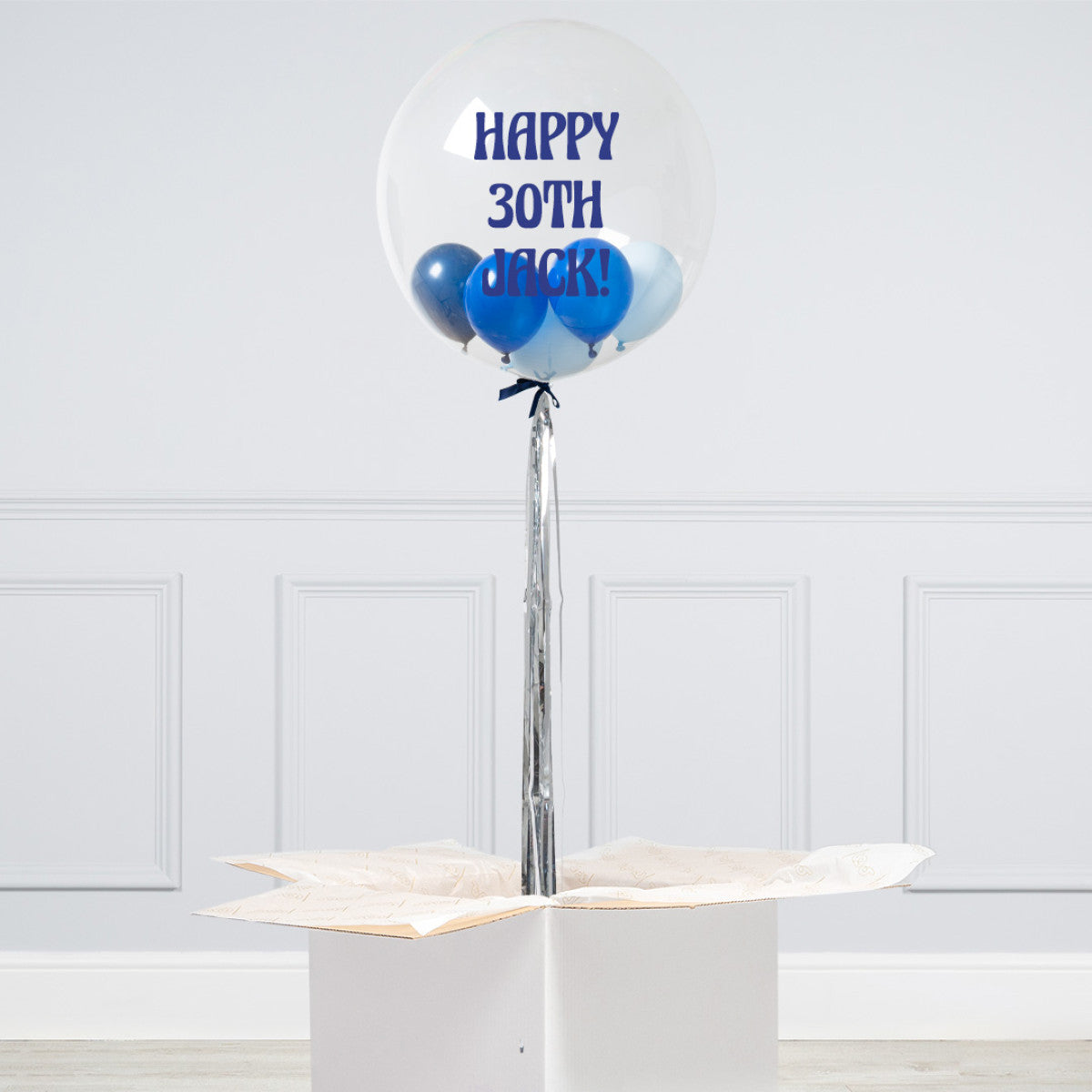 Personalised Helium Balloon Deep Blue Mini Filled Helium Bubble Balloon Elevate Your Celebration with Our Stunning Helium Bubble Balloon Bouquet