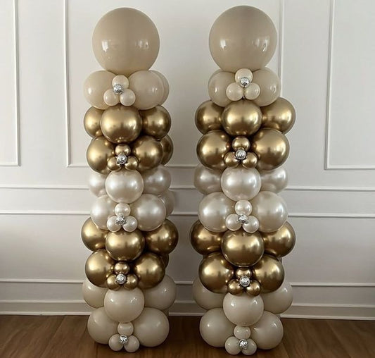 Balloon Beige, Light Gold, Silver and Pearl White Pillar/Column/Tower - Birthday, Corporate Event, Grand Opening, Company Event Perfect for special occasion!