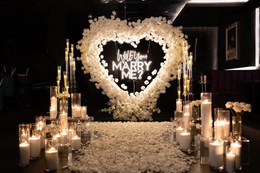 Artificial Flowers, Candles, Giant Pink Heart Artificial Flower, LED Acrylic and Heart-Shaped - Perfect for Proposal, Wedding, Anniversary special occasions!
