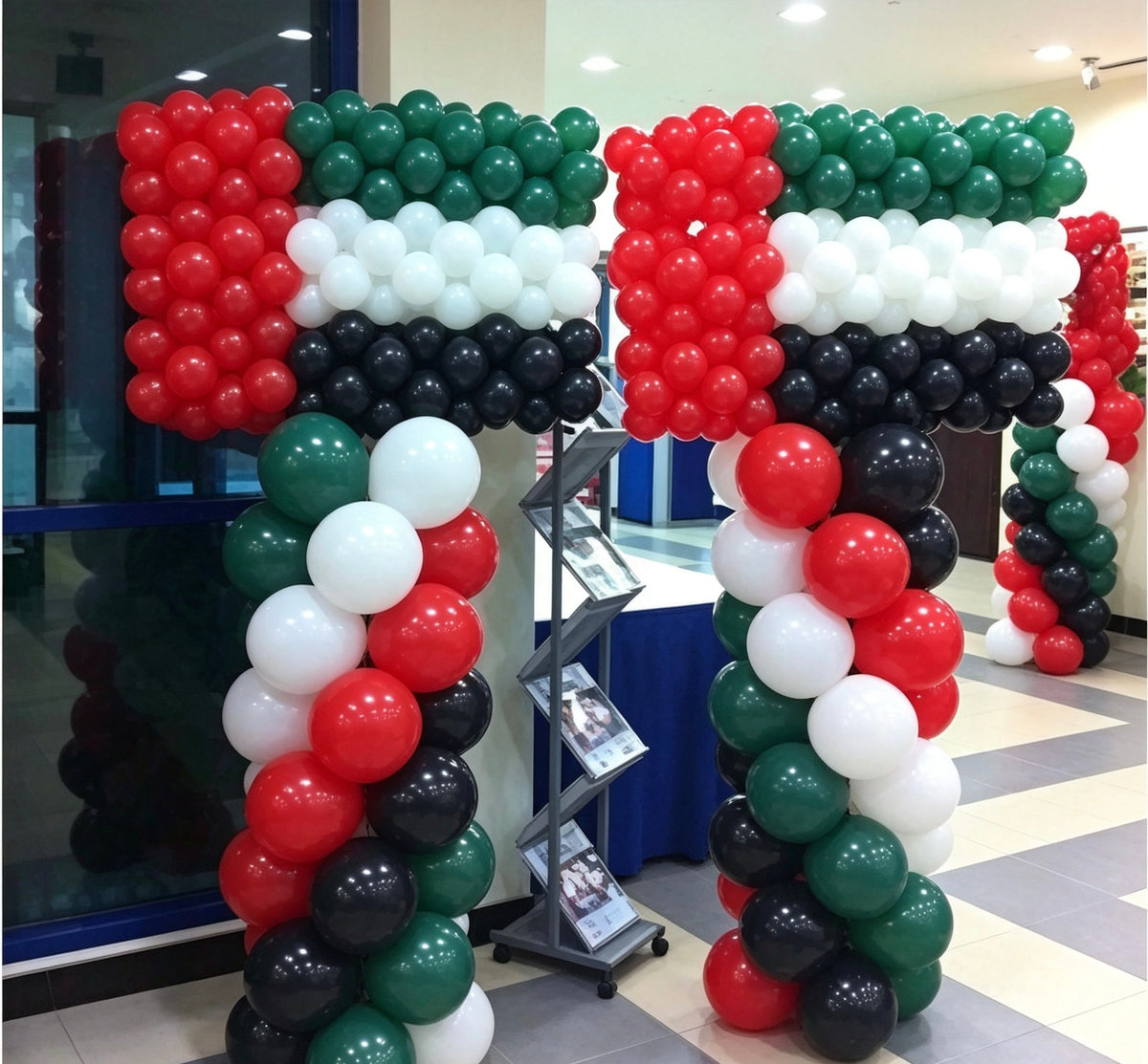 Personalised Balloon Green, Black, Gold and Red Pillar/Column/Tower – Perfect for UAE national Day!
