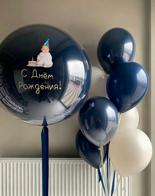 Customization Photo Balloon Personalised Latex Customize Sticker Photo and Latex Dark Blue Navy Blue Beige