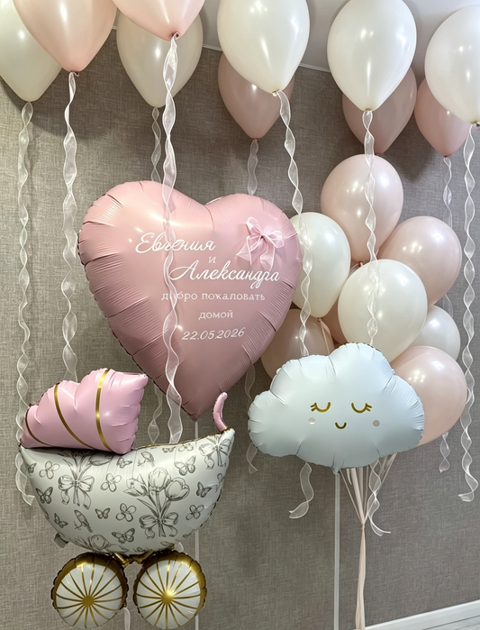 Baby Shower Stroller Green Pink and Gold Big Ribbon Bear Helium Foil Balloon Personalised Baby Pink  Hospital Welcome Home
