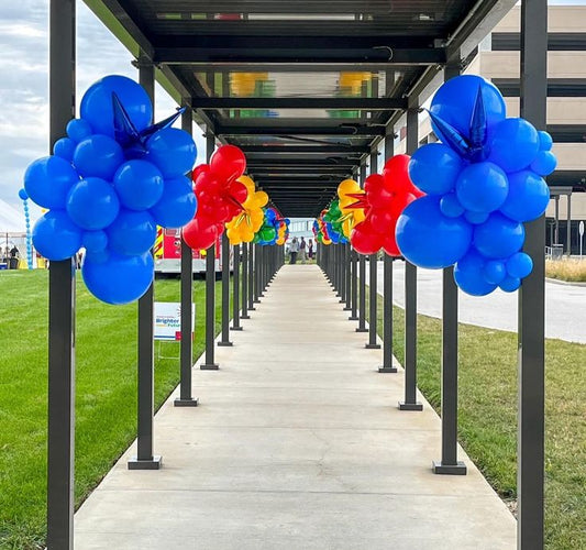 Back To School Balloons Blue, Red, Yellow and Green with Star accents Organic Cluters Setup - Perfect for Back To School and School Events!