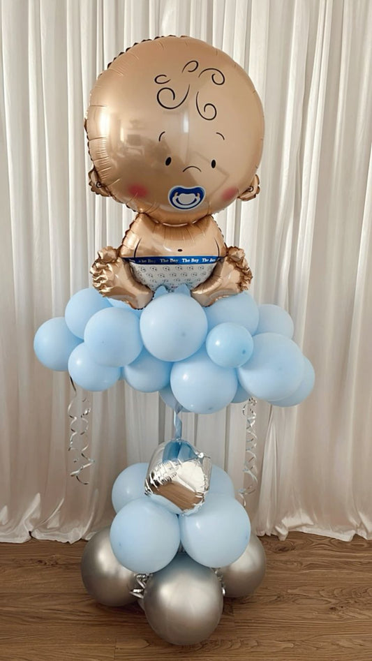 Pillar/Column/Tower Baby Foil with Latex Blue and Silver Baby Shower Gender Reveal - Customizable Design