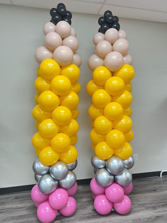 Back To School Balloons Black, Beige, Yellow, Silver and Pink Pillar/Column/Tower - Perfect for Back To School and School Events!