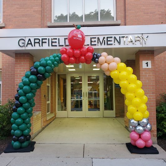Back To School Balloons Green, Red, Black, Beige, Yellow, Silver and Pink with Customizable Sticker  - Perfect for Back To School and School Events!