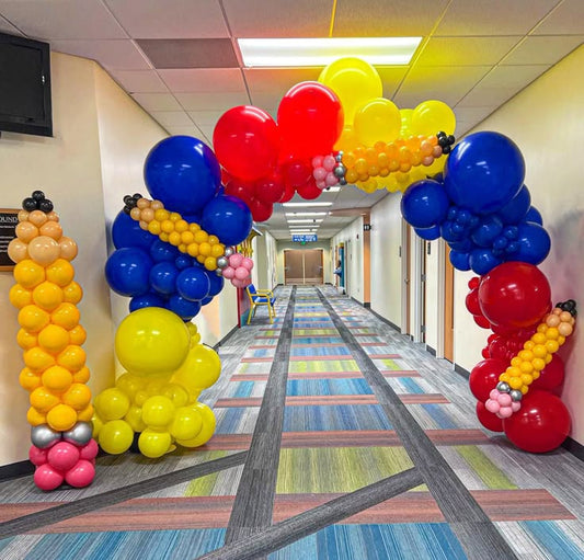 Back To School Balloons Black, Beige, Yellow, Silver, Red, Blue, Green and Pink Arch Pillar/Column/Tower Designed Pencil - Perfect for Back To School and School Events!
