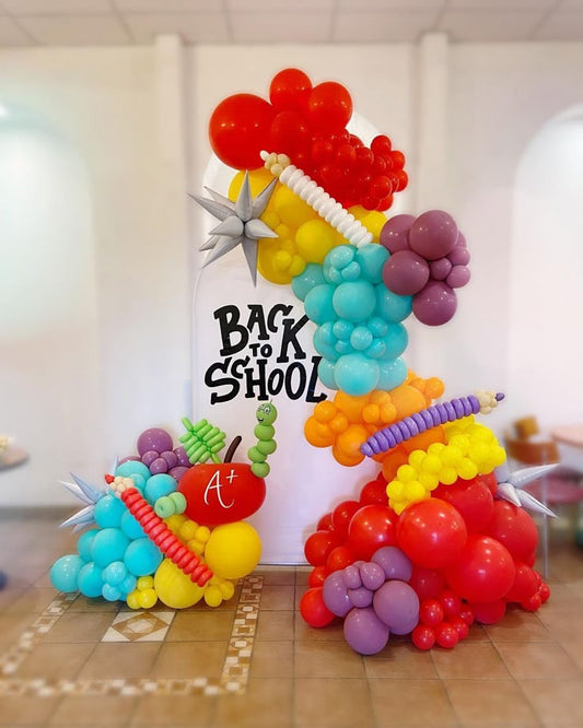 Back To School Customizable Board Backdrop with Balloons Red, Yellow, Purple, Blue, Orange and Green with White Stars accents - Perfect for Back To School and School Events!