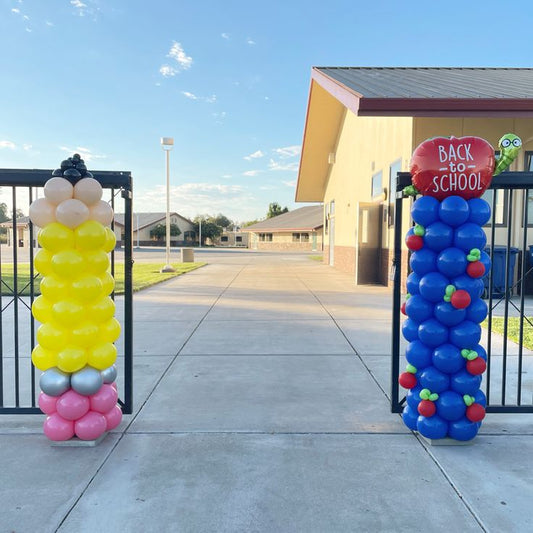 Back To School Balloons Black, Beige, Yellow, Silver, Blue, Red and Pink with Foil 'BACK TO SCHOOL' Pillar/Column/Tower - Perfect for Back To School and School Events!