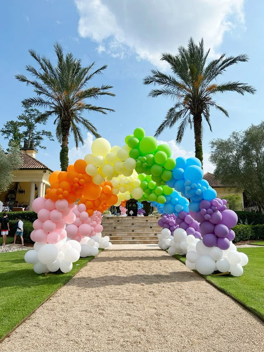 Balloon Arch Pink, Purple, Blue, Green, Yellow and Orange Rainbow Arrangement with Clouds accents - Corporate Event, Grand Opening, Company Event Perfect for special occasion!