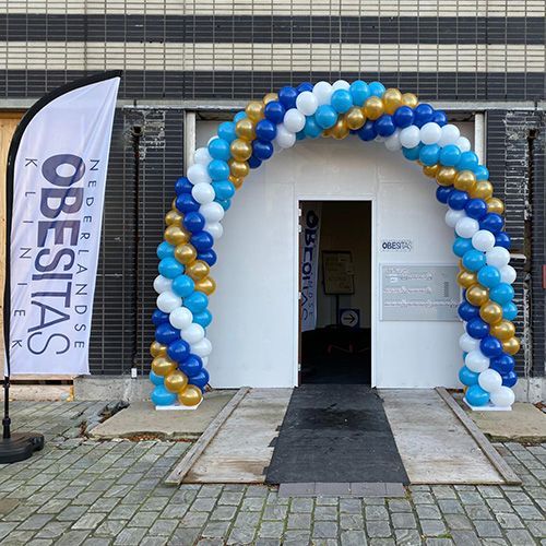 Balloon Arch Gold, Blue and White Spiral Arrangement - Corporate Event, Grand Opening, Company Event Perfect for special occasion!