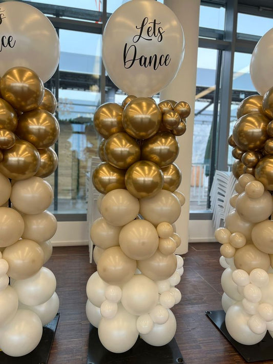 Balloon Beige, Light Gold, Silver and Pearl White with Customize Sticker Pillar/Column/Tower - Birthday, Corporate Event, Grand Opening, Company Event Perfect for special occasion!