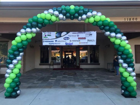 Balloon Arch Different Shade of Green with Silver Spiral Arrangement - Corporate Event, Grand Opening, Company Event Perfect for special occasion!