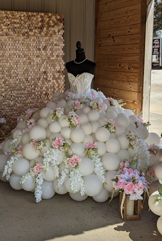 Personalise White Wedding Dress Balloons with Artificial Flowers - Perfect for Bride To Be, Wedding, Bridal Shower, Proposal Special Occasions