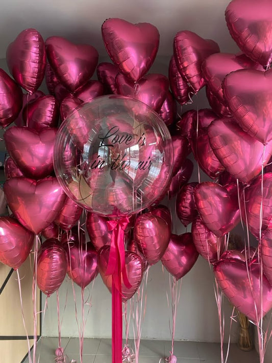 80pcs Red Heart-Shaped Helium Foil Balloons Bunch with Personalised Clear with Customize Sticker and Ribbons - Valentine's, Anniversary Perfect for special occasions!