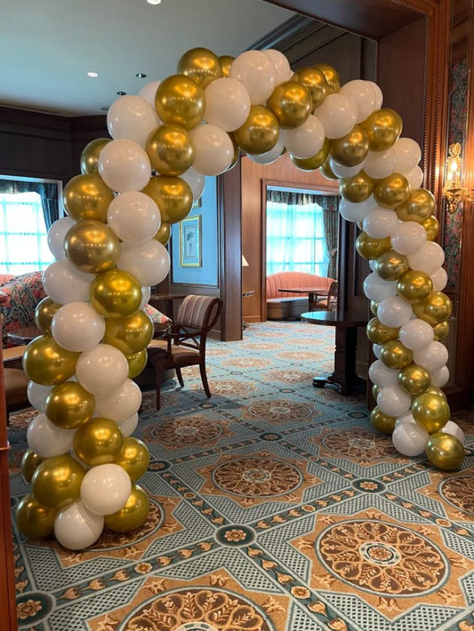 Balloon Arch White and Gold Spiral Arrangement - Corporate Event, Grand Opening, Company Event Perfect for special occasion!
