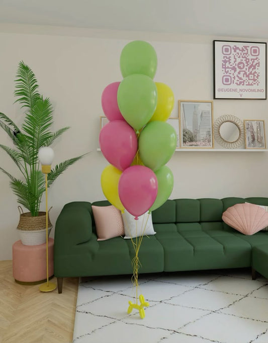 Latex Helium Bunch Green, Pink and Yellow Balloons with Yellow Strings - Perfect for Special Occasions!