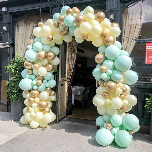 Balloon Arch Yellow, Mint Green and Light Gold Organic Arrangement - Corporate Event, Grand Opening, Company Event Perfect for special occasion!