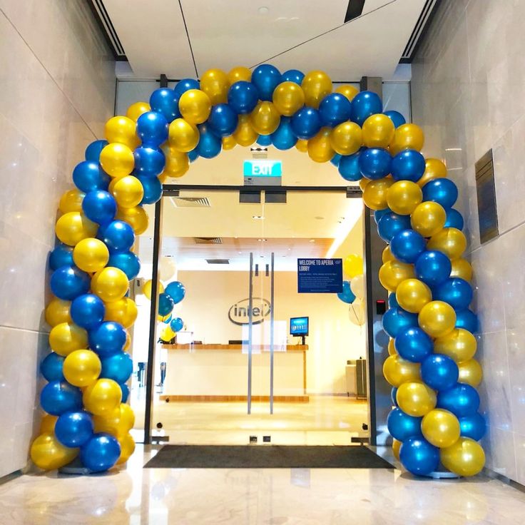Balloon Arch Yellow and Blue Spiral Arrangement - Corporate Event, Grand Opening, Company Event Perfect for special occasion!