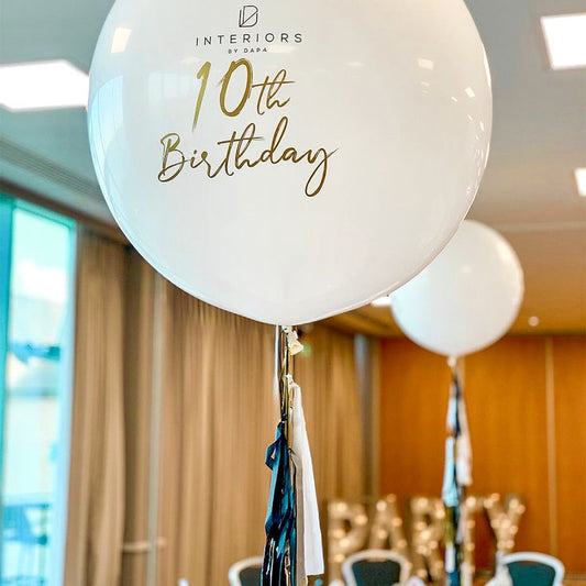 Balloon White 36-inches with Customize Sticker and Tassels - Corporate Event, Grand Opening, Company Event Perfect for special occasion!