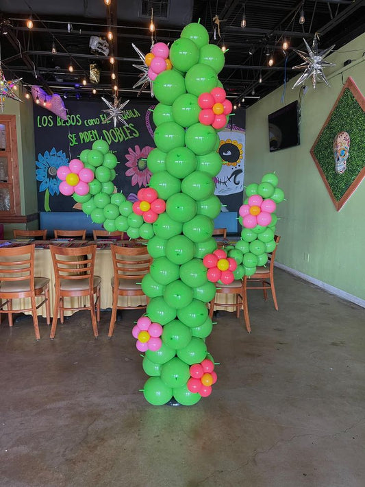 Customize Cactus Designed Balloons Green, Pink and Yellow with Flower accents - Perfect for special occasion