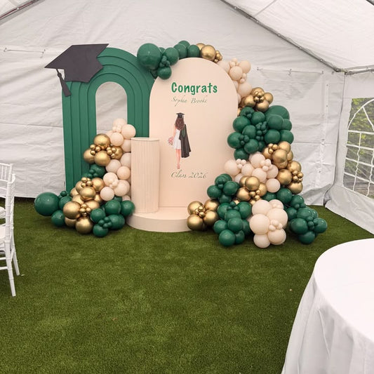 Graduation Customize Backdrop and Balloons Green Themed Birthday Party Green Gold