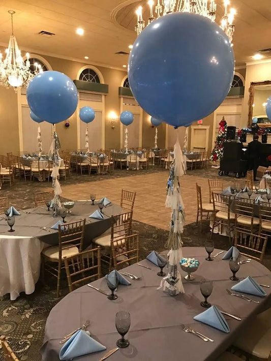 Centerpieces Blue Latex Helium Balloons with Silver and White Tassels - Perfect for Special Occasions!