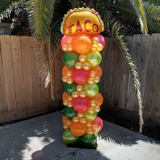 Balloon Mint Green, Yellow, Orange and Pink with Taco on Top Pillar/Column/Tower - Birthday, Corporate Event, Grand Opening, Company Event Perfect for special occasion!