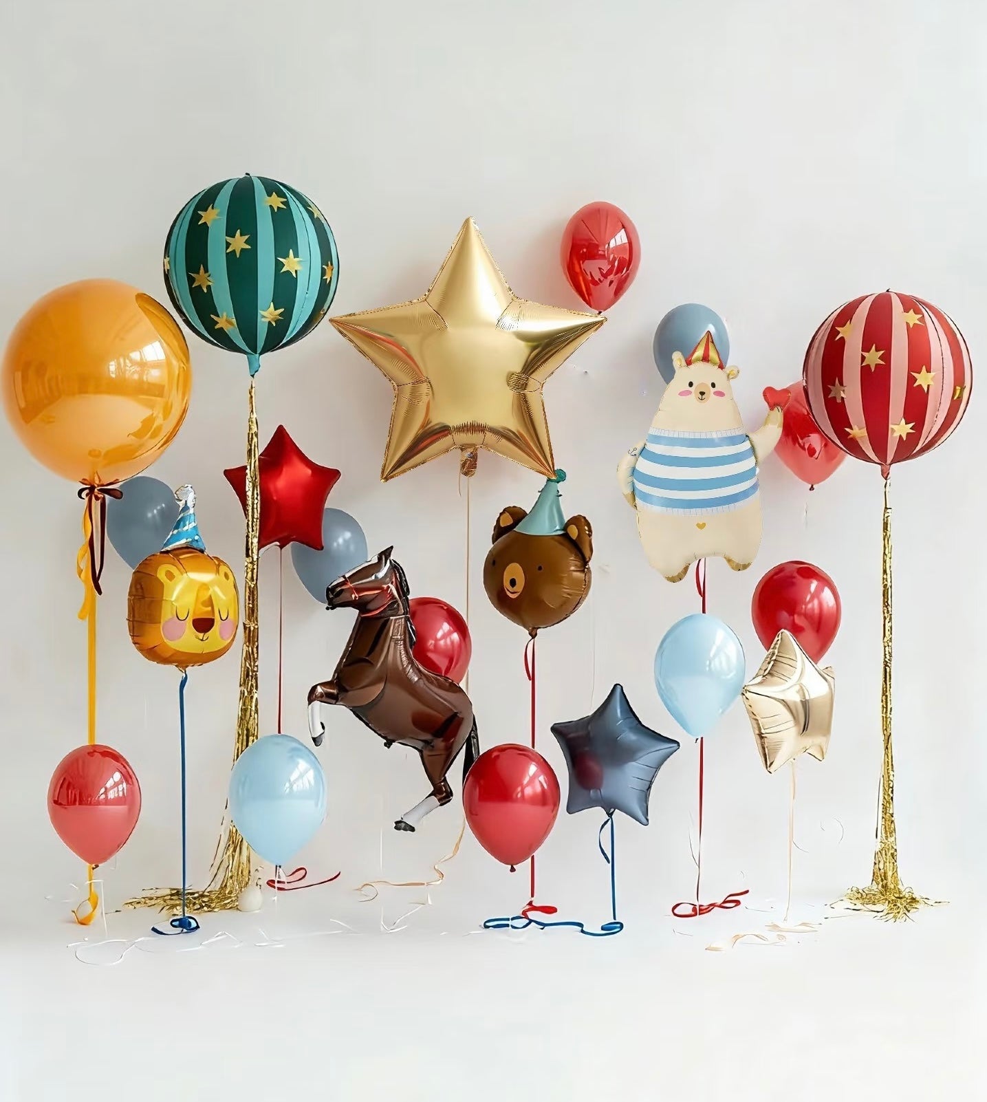 Big Gold Star Orbs Christmas Ball Green Red Horse Star Blue Red Light Gold Bear Lion 36-inches Yellow with Tassels and Balloons Weights- Perfect for any occasion!