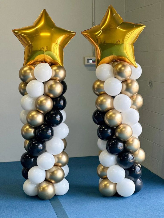 Balloon Gold, Black and White with Star on top Pillar/Column/Tower - Corporate Event, Grand Opening, Company Event Perfect for special occasion!