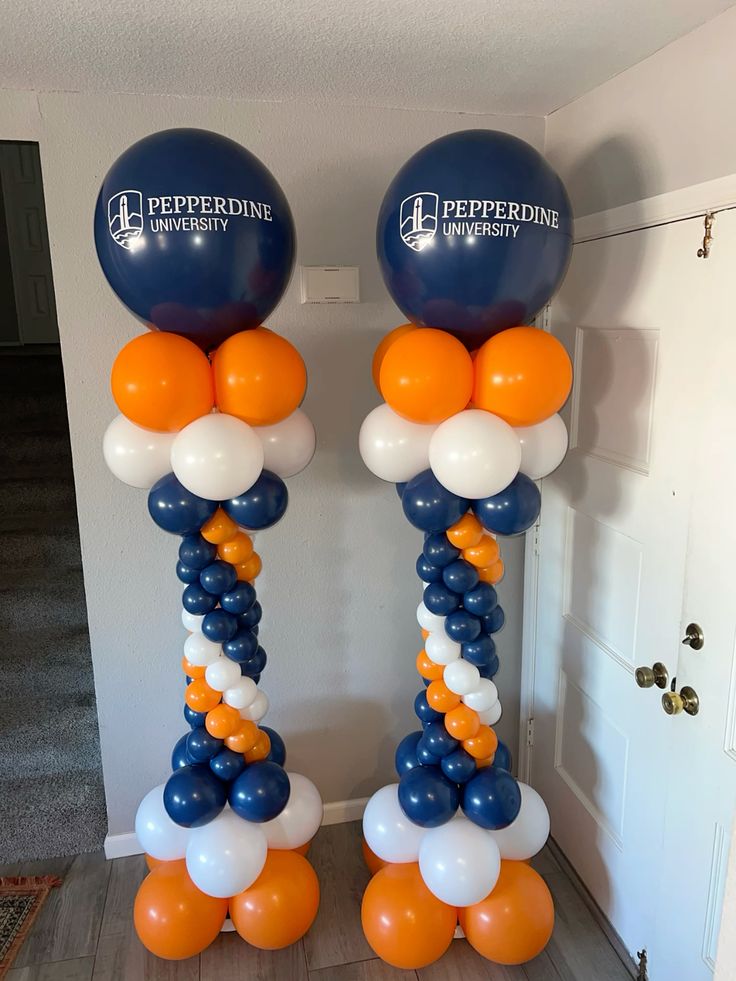 Personalised Company Logo Sticker Balloon Orange, White and Blue Pillar/Column/Tower - Corporate Event, Grand Opening, Company Event Perfect for special occasion!