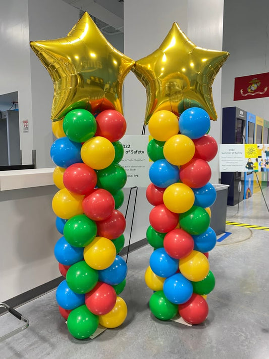 Back To School Balloons Yellow, Green, Red and Blue with Gold Star Pillar/Column/Tower - Perfect for Back To School and School Events!