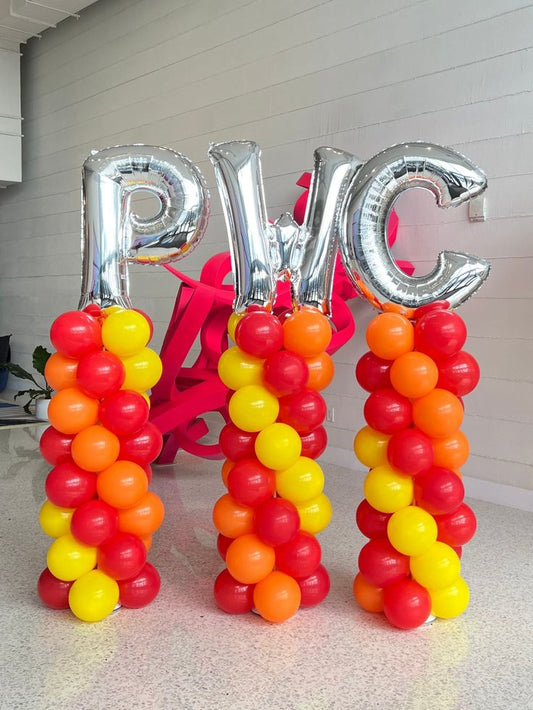 Balloon Orange, Red and White with Letters on Top Pillar/Column/Tower - Corporate Event, Grand Opening, Company Event Perfect for special occasion!