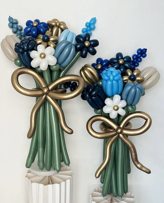Customize Balloon Bouquet Flowers Colors Chrome Blue, Blue, Navy Blue, Beige, White, Green and Light Gold - Perfect for any special occasions!