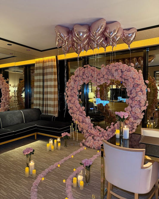 Artificial Flowers, Candles, Giant Pink Heart Artificial Flower, LED Acrylic 'I Love You' and Helium Ceiling Heart-Shaped - Perfect for Proposal, Wedding, Anniversary special occasions!