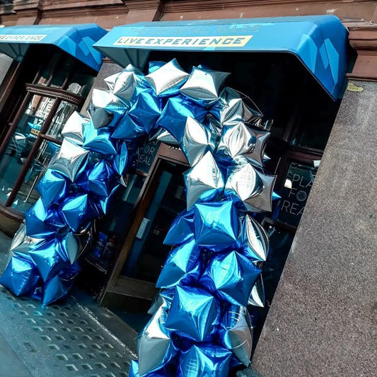 Balloon Arch Blue and Silver Cube Orbs Organic Arrangement - Corporate Event, Grand Opening, Company Event Perfect for special occasion!