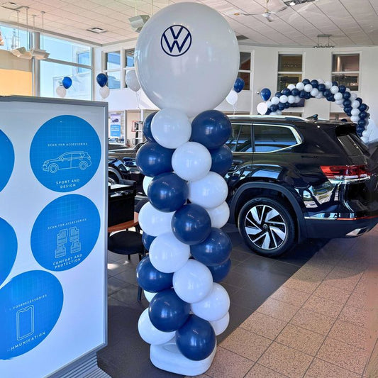 Personalised Company Logo Sticker Balloon Blue and White Pillar/Column/Tower - Corporate Event, Grand Opening, Company Event Perfect for special occasion!