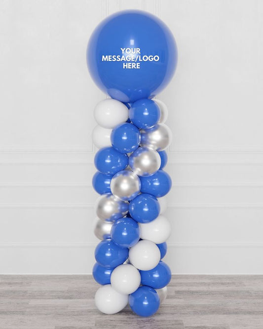 Personalised Company Logo Sticker Balloon Blue, Silver and White Pillar/Column/Tower - Corporate Event, Grand Opening, Company Event Perfect for special occasion!
