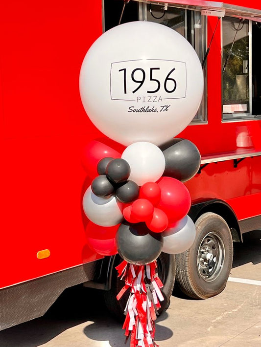 Personalised Pillar/Column/Tower Balloons White, Black and Red with Customize Sticker and Tassels - Birthday, Corporate Event, Grand Opening, Company Event Perfect for special occasion!